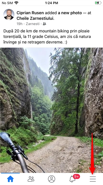 Tap the hamburger button in Facebook for iOS
