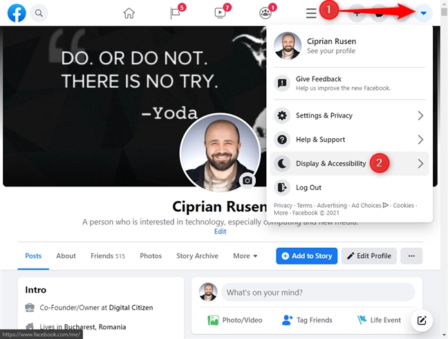 Go to Account and then to Display & Accessibility