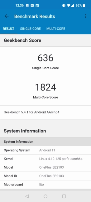 OnePlus Nord CE 5G - Geekbench score