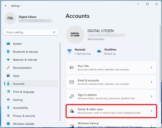 Family & other users in Windows 11's Settings