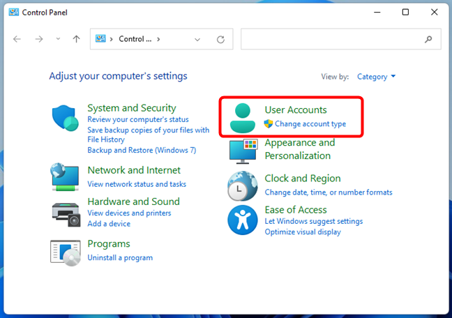 Access User Accounts in the Control Panel