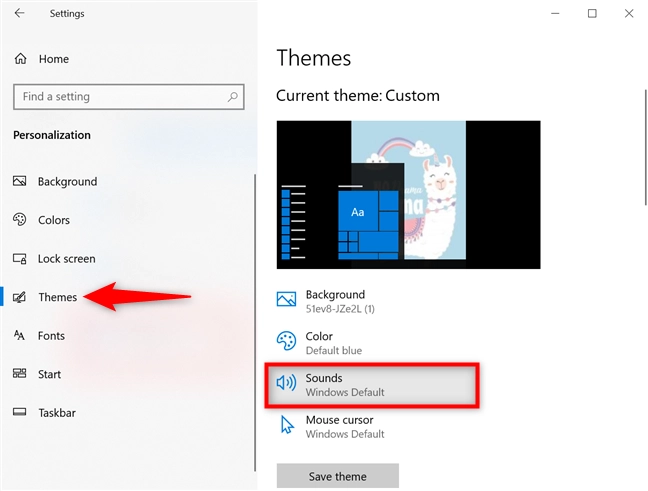 Click on Sounds to access the sound schemes for Windows 10