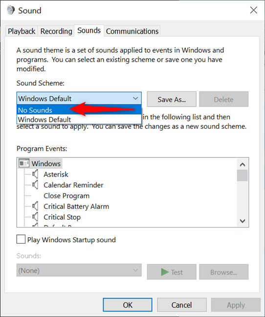 How to turn off system sounds in Windows 10