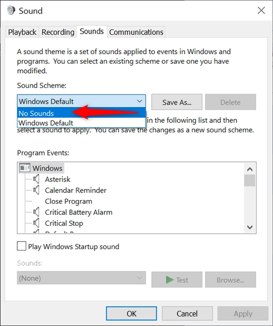 How to turn off system sounds in Windows 10