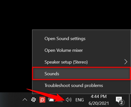 Use the speaker icon to access the Windows sound schemes