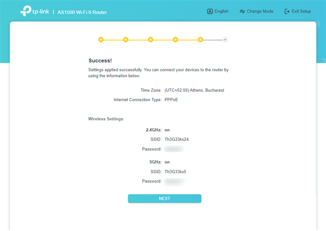 The Summary at the end of the TP-Link quick setup wizard