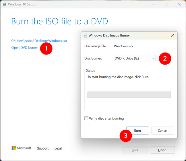 Burning the Windows 10 Setup on a DVD