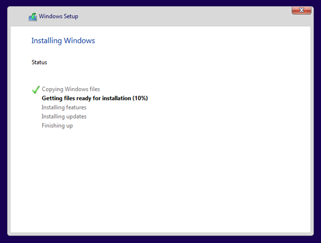 Windows 10 is installing