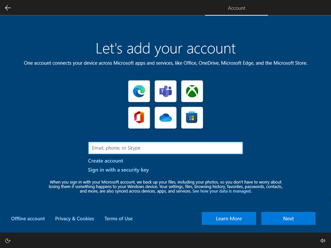 Enter the email for your Microsoft account