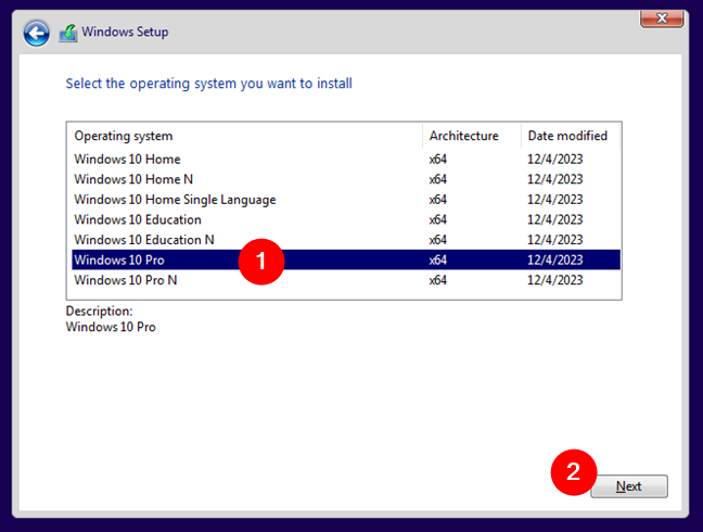 Choose the Windows 10 edition you want to install