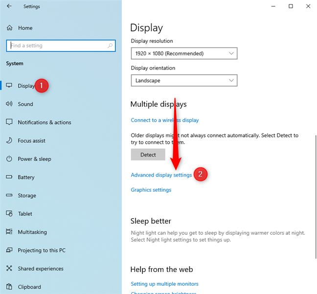 Click or tap on Advanced display settings