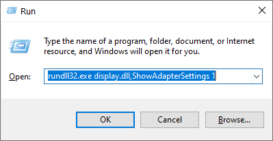 rundll32.exe display.dll,ShowAdapterSettings 1