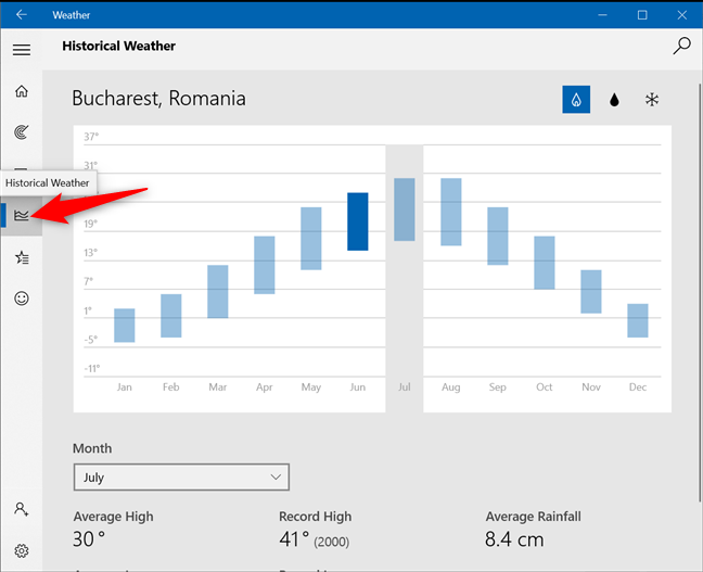 Access the Historical Weather tab