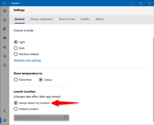 Set up the Windows 10 Weather app to automatically detect your location