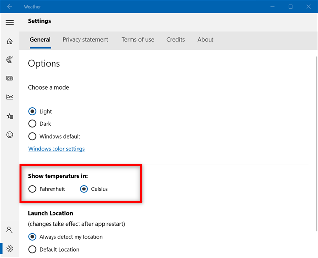 Select how to display the temperature from Settings