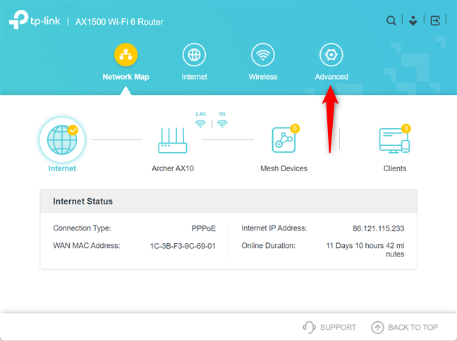 Go to Advanced on your TP-Link router