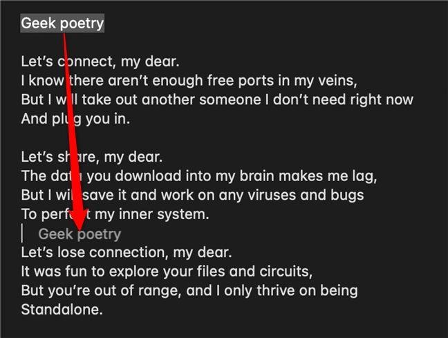 Grab the selected data and drag it