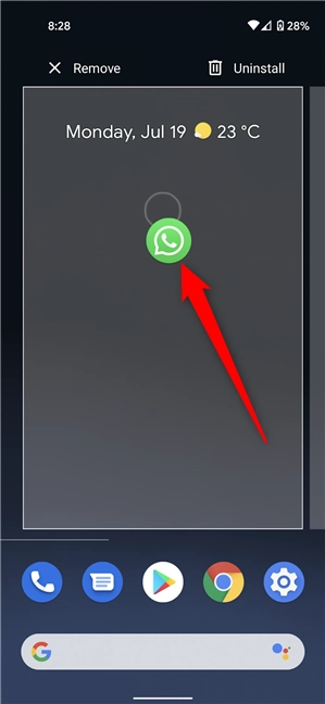 Grab the icon and start dragging it
