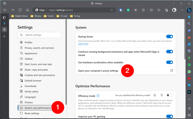 Open your computer's proxy settings to set an Edge proxy