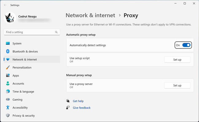 Configure the proxy server settings in Windows 11