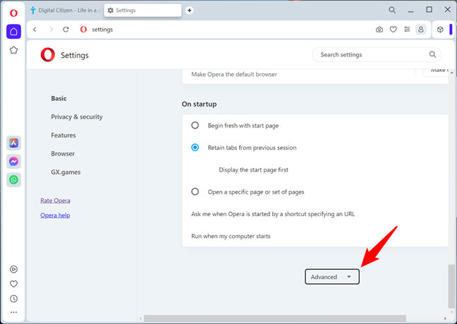 Go to Opera's Advanced settings