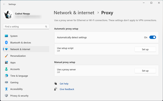 Configure the browser proxy server settings in Windows