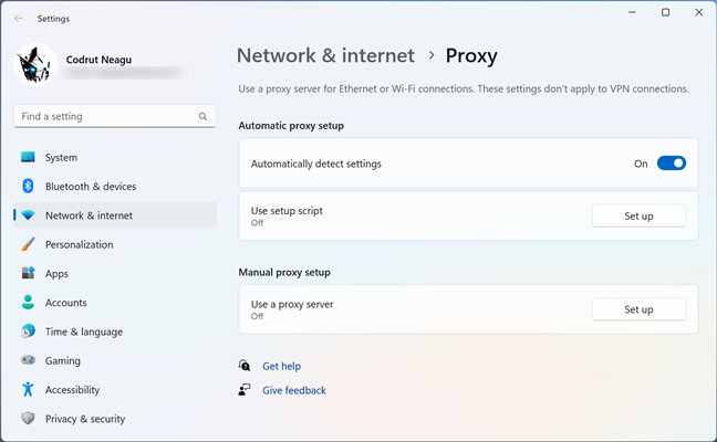 The Proxy server settings in Windows 11