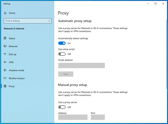 Configure Windows 10's proxy server settings