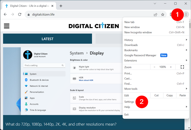 Access Chrome's Settings