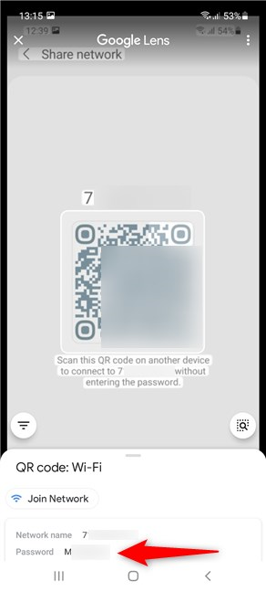 Google Lens extracts and shows the password using the QR code
