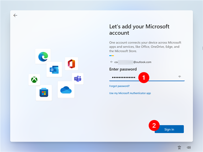 Enter the password for your Microsoft account