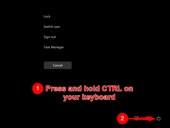 Hold down Ctrl on your keyboard and press Power