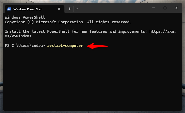 Restart Windows 11 using PowerShell