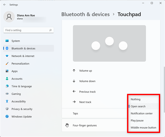 Decide what tapping with three or four fingers does