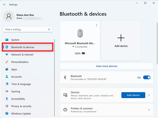 In Settings, go to Bluetooth & devices