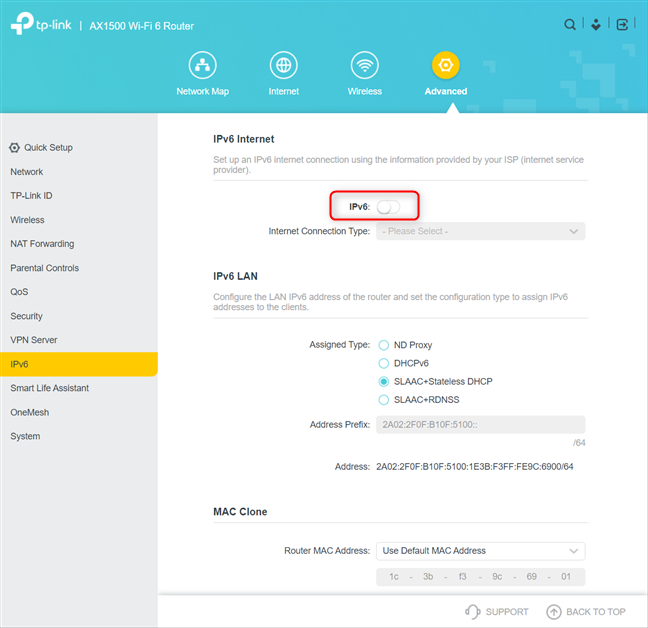 Activate the IPv6 switch