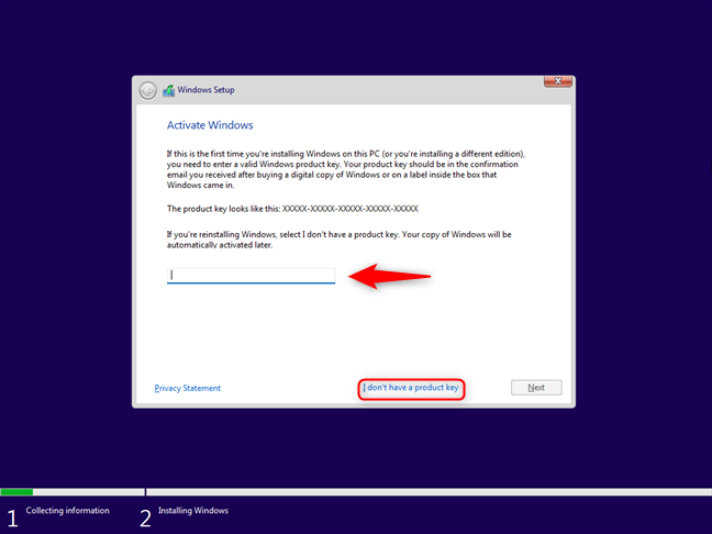 Enter the Windows 11 activation key or skip it