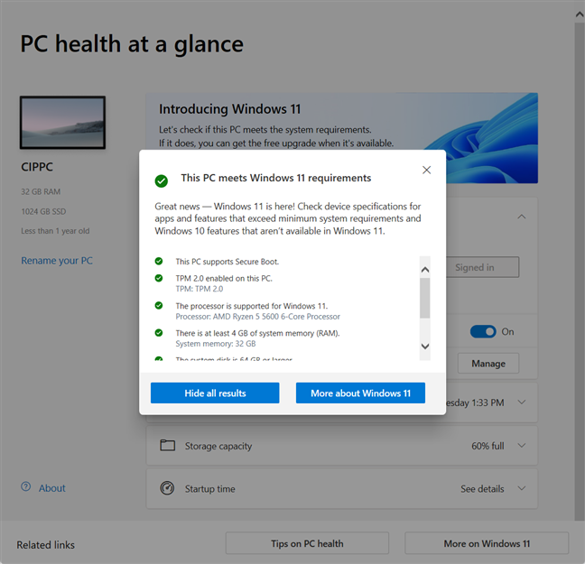 The PC Health Check app helps you check the system requirements