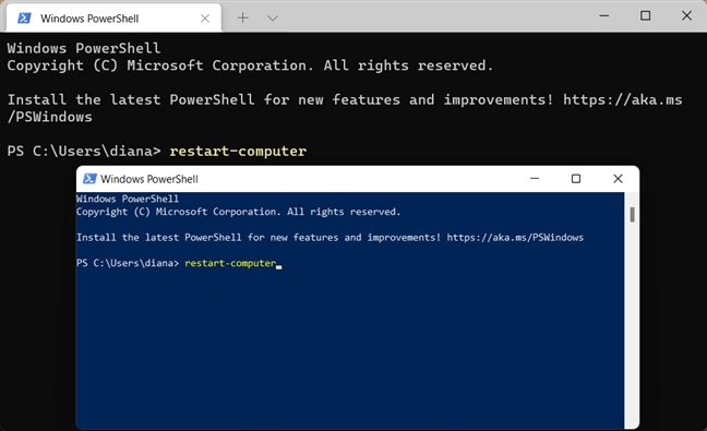 Restart Windows 11 using PowerShell and Windows Terminal