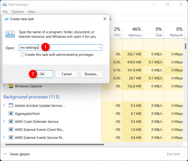 Insert ms-settings: and press OK to open the Windows 11 Settings