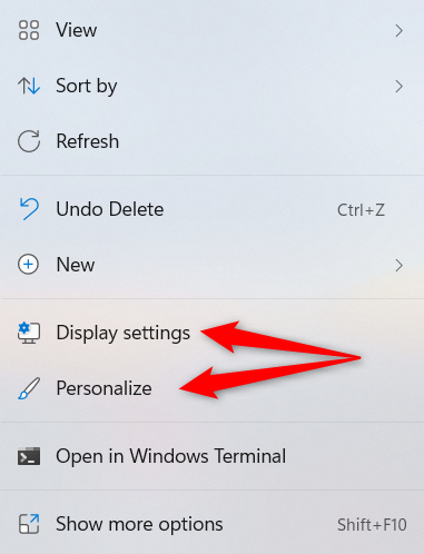 Open the Settings on Windows 11 from the desktop's contextual menu