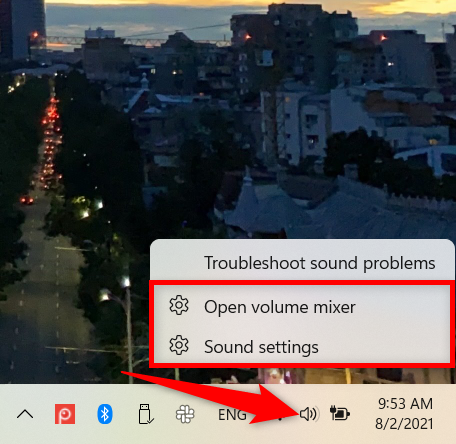 Open the Windows 11 Settings from the sound icon in the system tray