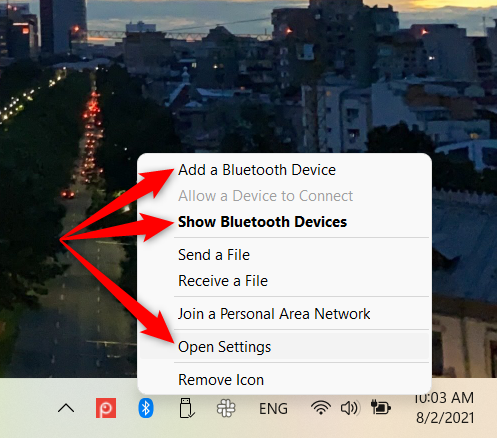 Start the Windows 11 Settings from the Bluetooth contextual menu