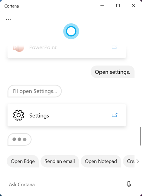 Use Cortana to open Settings in Windows 11