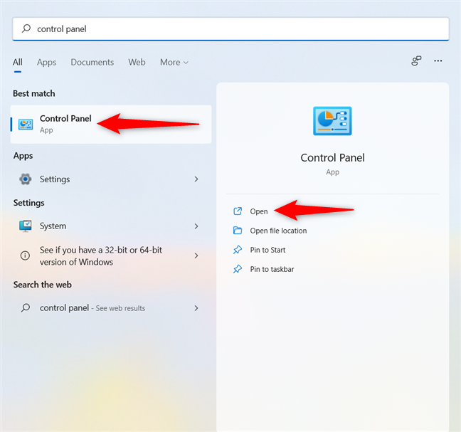 Open the Control Panel in Windows 11