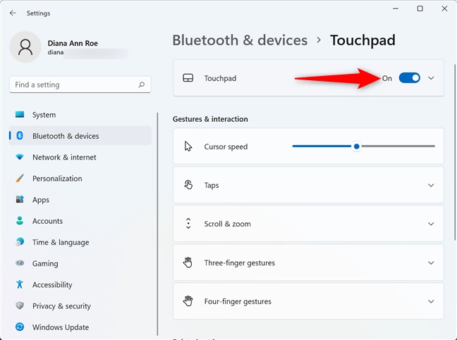 How to disable the laptop touchpad in Windows 11