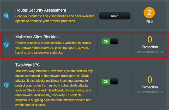 Activate the switch for Malicious Sites Blocking