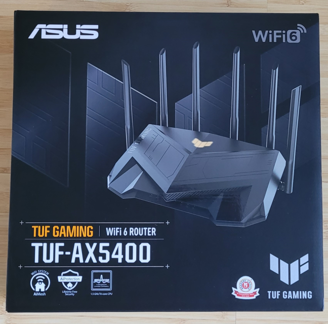 The packaging used for ASUS TUF-AX5400