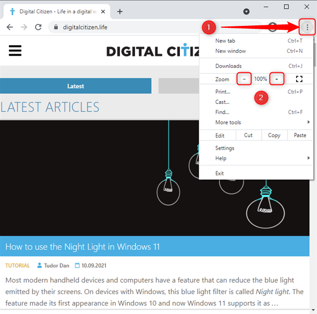 Access the Zoom controls in Google Chrome