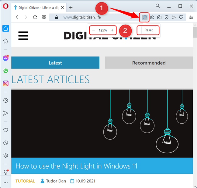 Quickly modify zoom levels using the magnifying glass button